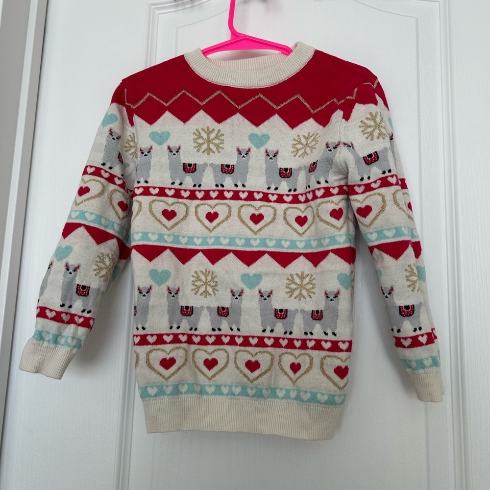 Andy & Evan Llama Heart Sweater - Red and Cream